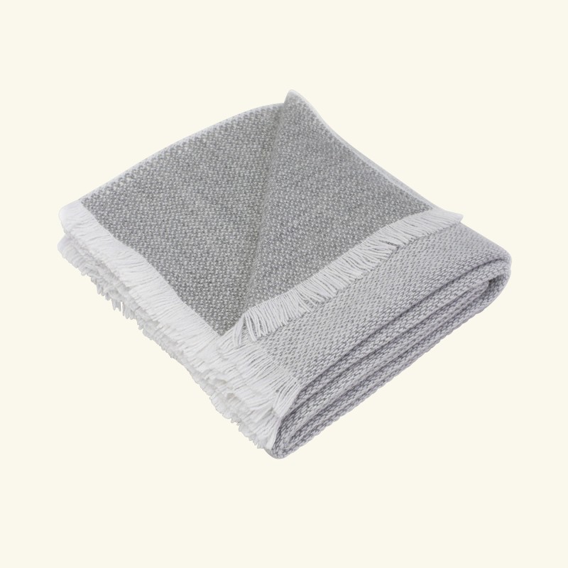 Pled tkany ręcznie dwustronny z alpaki, kaszmiru i wełny merynosa - grey mist