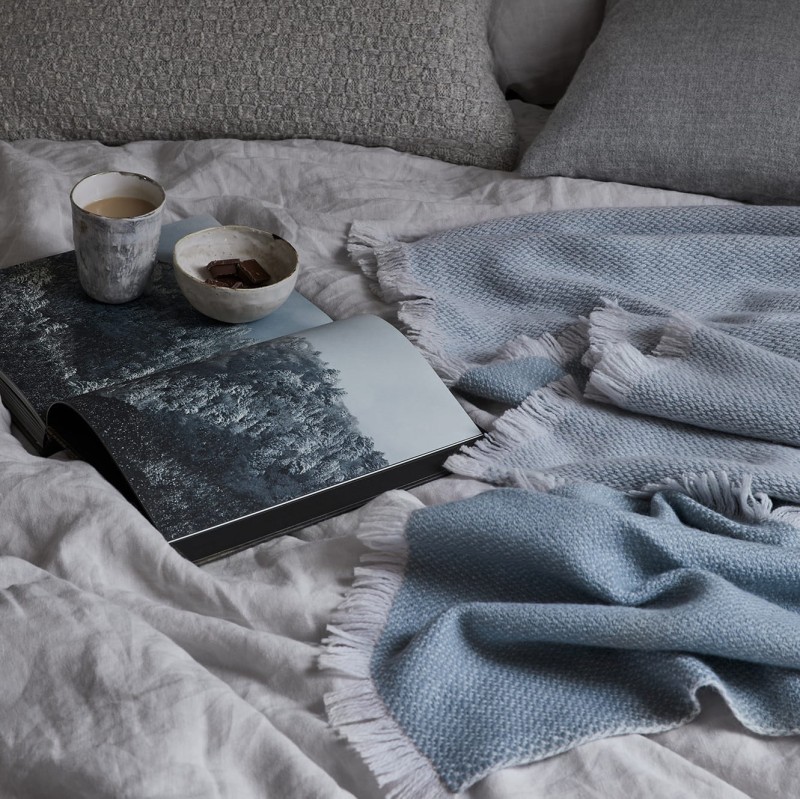 Pled tkany ręcznie dwustronny z alpaki, kaszmiru i wełny merynosa - grey mist