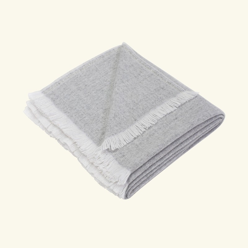 Pled tkany ręcznie gładki z alpaki, kaszmiru i wełny merynosa | GREY MIST